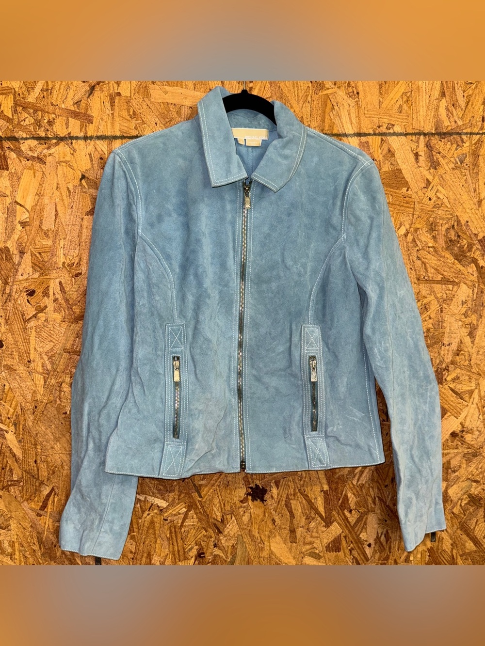Michael Kors Blue Suede Leather Moto Jacket Italy Made Biker Chic Streetwear 8